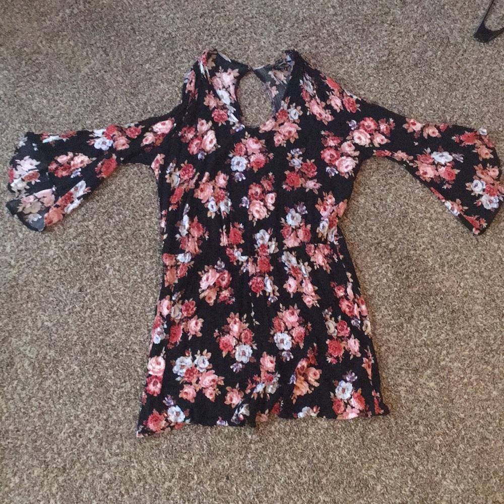 Black floral print romper